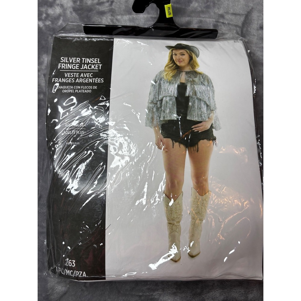 Silver Tinsel Fringe Jacket Adult Plus Size Metallic Costume Festival Shimmer